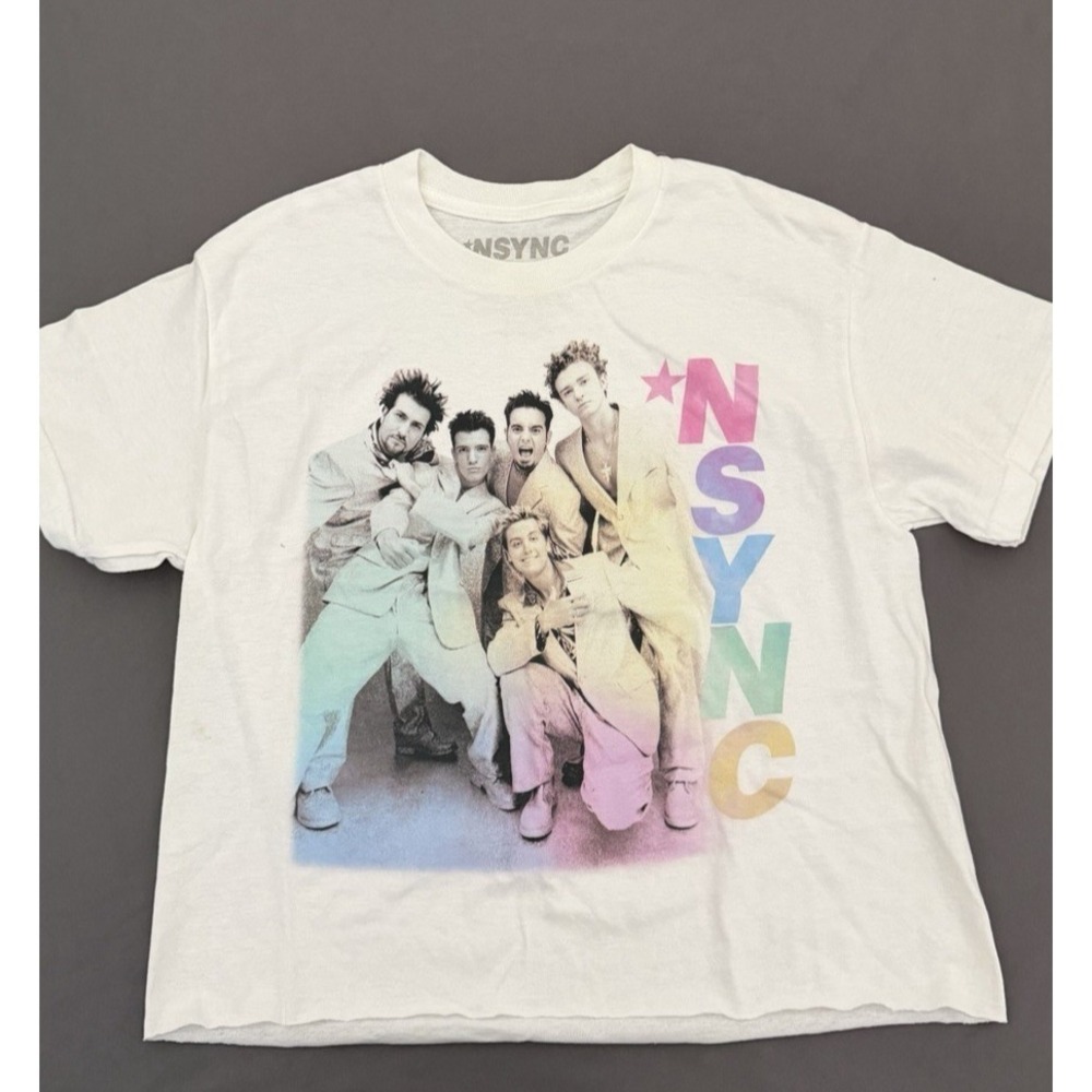 NSYNC Cropped Top Womens Size Small White Short Sleeve T Shirt 90's Y2K NWOT